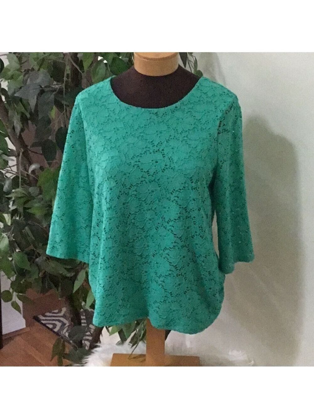Alfani floral lace pullover blouse Women’s size medium green 3/4 sleeve - Picture 1 of 16